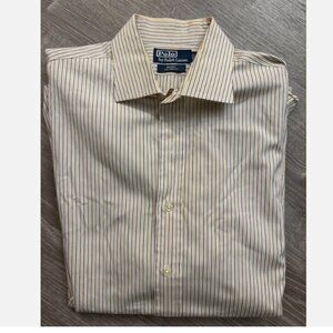 POLO Ralph Lauren VTG‎ 90s Y2k Shirt Mens 16-34/35 L Stripe Regent Yellow Blue